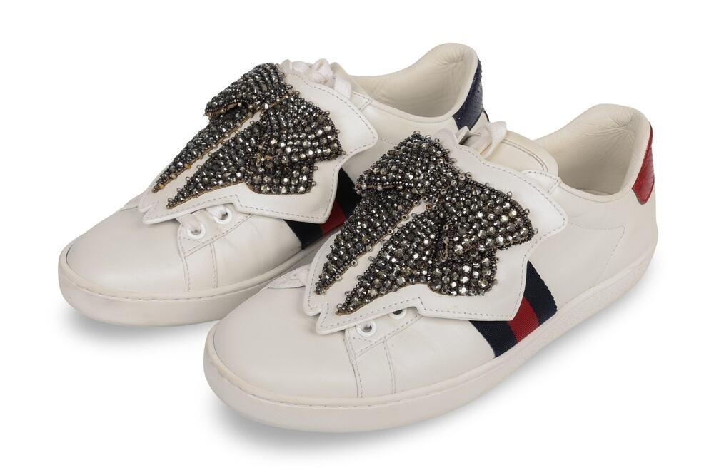 Womens Gucci Ayers web Ace bow white sneakers size 37G